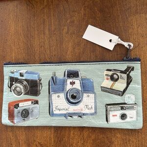 Retro Camera Photography Theme Zippered Pencil Makeup Pouch (NWT)